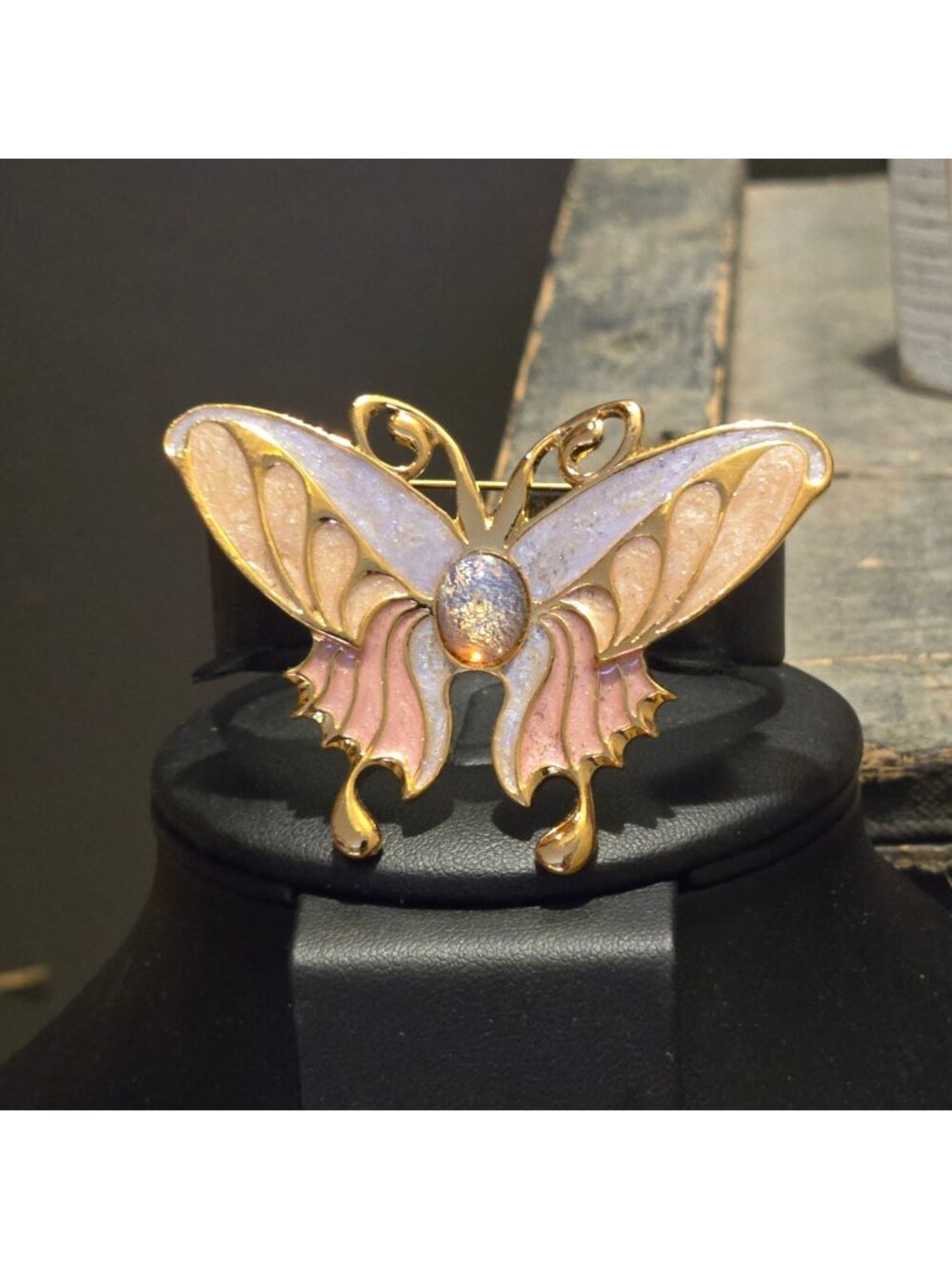Vintage Avon butterfly Brooch Opalescent and Enamel Victorian Style Pin 1998